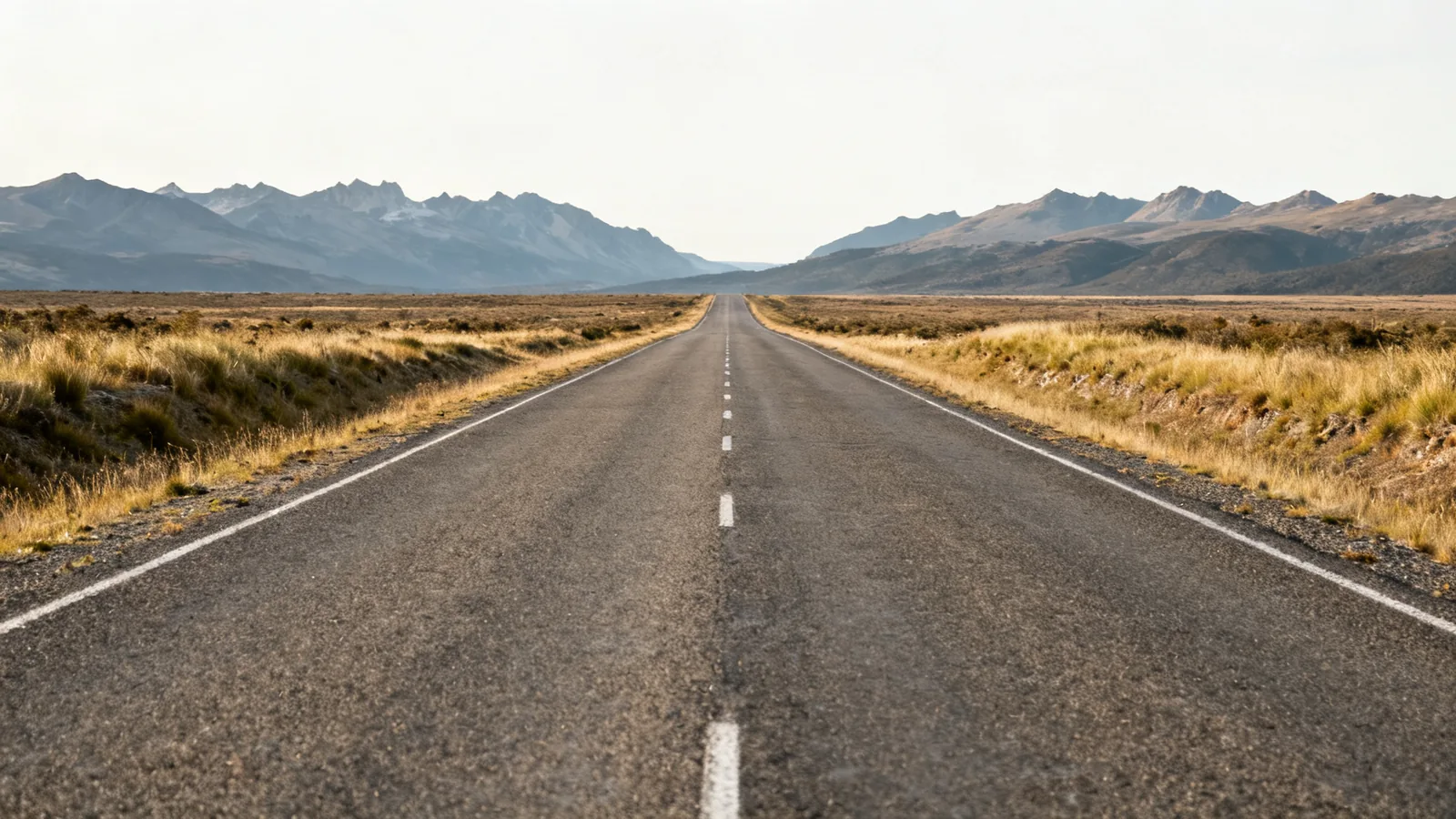 A cross-border journey on an empty southern patagonian paved road, no signs